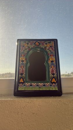 Glazed Ceramic Tile Spanish Arabic Accent Wall Mirror Hand Painted