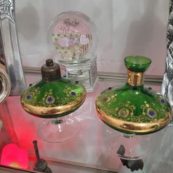 Vintage Green Gold Perfume Bottles 