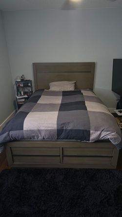 Queen size Bed with Storage - Dark Grey Oak