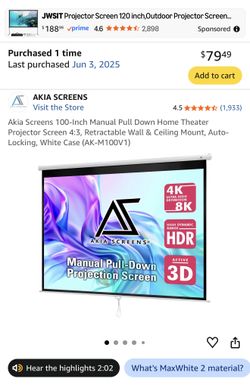 Akia Screens 100 inch Manual Pull Down Projector Screen