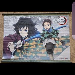 Demon Slayer Tanjirou & Giyu Banner Wall Scroll Poster Multicolor 31 x 1 x 43"