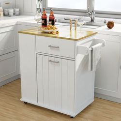  Rolling Kitchen Island with Trash Can Storage, Portable Kitchen $90