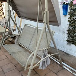 Five Piece Table And Chairs, Good Condition. Also Large Swing With Canopy Shade