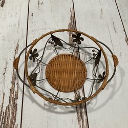 VINTAGE WICKER AND METAL BASKET WITH HANDLES