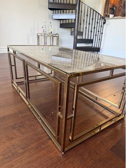 Modern Gold Coffee Table with Faux Marble Top