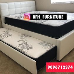 Full Twin Size White Trundle With Orthopedic Mattress 