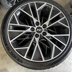 $1,400 Brand new Hyundai Elantra N 19in stock rims w/ Michelin Pilot Sport 4 tires driven only 300 miles. Read desc for more size info Thumbnail