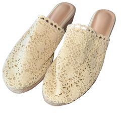 Women’s Espadrille Summer Wedge Slip On Crochet Size 10 Beige 2” Wedge Boho New  New with out tags never worn. Size 10 Beige 2” Wedge heel