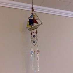 Glass Sail Boat Wind Chime