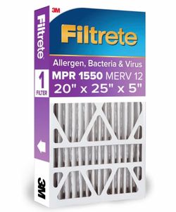 Filtrete 20x25x5 Air Filter MERV 12, MPR 1550 Certified Asthma & Allergy Friendly 1-Pack