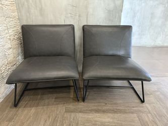 Two Dark Grey Leather Modern Accent Chairs