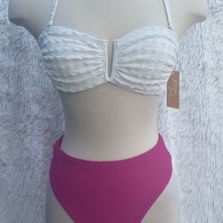 New Size Small Bikini Set In Pink And White 