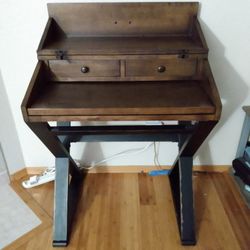 Distressed Brown And Black Wood Secretary Desk