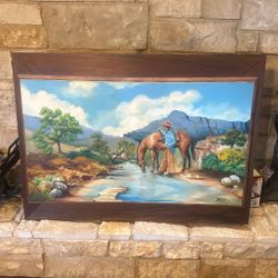 Large Cowboy Hand Painted Artwork 