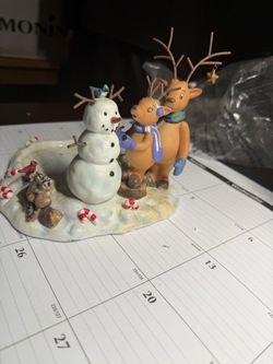 Christmas Reindeer and Snowman Figurine Candle Holder