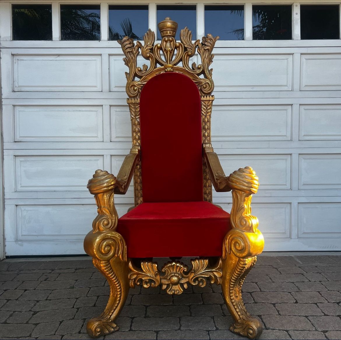 Heavy Duty Santa King Queen Ornate Fiberglass Prop Throne Red Velvet Gold