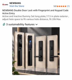 NEWBANG Double Door Lock with Fingerprint and Keypad Code Active Entry Active and Inactive Dummy Set long plate,17.5 in plate exterior , adjust hole s