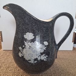 SPECKLED CERAMIC PITCHER-FLORAL DESIGN