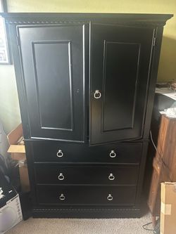Black Wood Armoire with 3 Drawers