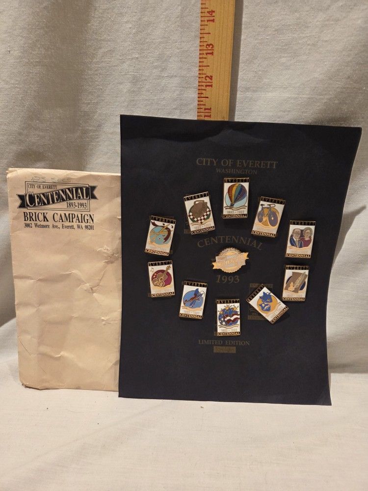 "Everett, Washington " Limited Edition Centennial Label Pins,lot Of 11 VTG 1993 Numbered 325/500