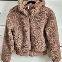 FABLETICS Brown Sherpa Summit Teddy Hooded Jacket Sz XS