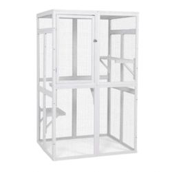 White 39″L Wooden Outdoor Cat Catio