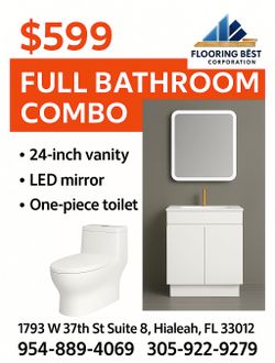 “Bathroom Combo $599 • Vanity 24' + LED Mirror + One-Piece Toilet”