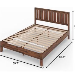 Queen Wood Platform Bed Frame with Headboard, Wood Slat Support