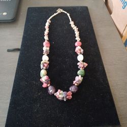 Sterling Silver Necklace with Multicolor Stones 