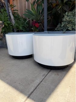 Rare postmodern white lacquer, half moon tables