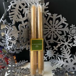 St Nicholas Square Set Of 2 Winter Bouquet Gold Sparkle (3/4”D X 10”H) Tapers