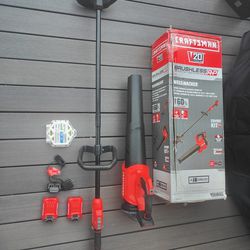 CRAFTSMAN Brushless RP 20-volt Max Cordless Battery String Trimmer and Leaf Blower Combo Kit with Two 2Ah Batteries & Charger Included and 200ft of tr