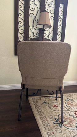 Beige Fabric Dining Chair with Metal Frame