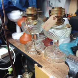 Vintage Aladdin Glass Kerosene Lamp Conversion Lamp Set