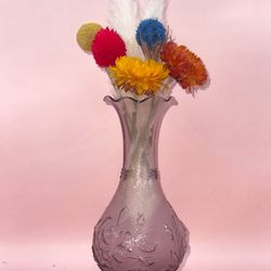  Vintage Lavender Bud Vase 6.25" tall, raised Floral Design 