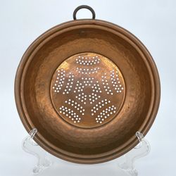 Vintage Copper Sieve Strainer Kitchen Antique Patina 8” Colander with Hang Ring OBO