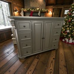 Large Tv Stand Dresser Chest Cabinet Solid Wood Iron Ore Black New