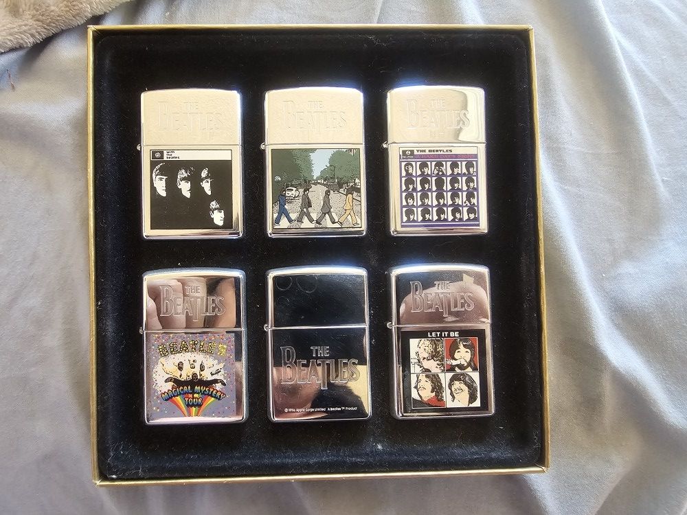 Beatles zippos, 6 piece collectable set