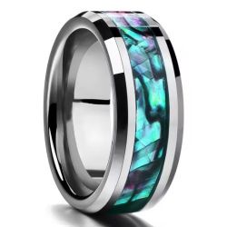 Men’s Size 12 Silver Stainless Steel Multicolor Opalescent 8mm Ring Band. This men's ring band is a must-have accessory for any fashion-forward indivi