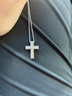 Silver Cross Pendant Necklace with lab grown diamonds