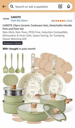 CAROTE 25-Piece Ceramic Cookware Set - Pots & Pans with Removable Handles
