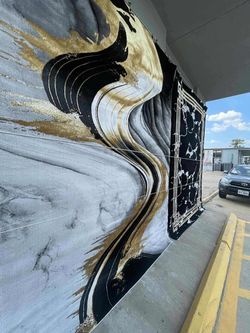 Large Abstract Area Rug Black Gold Gray