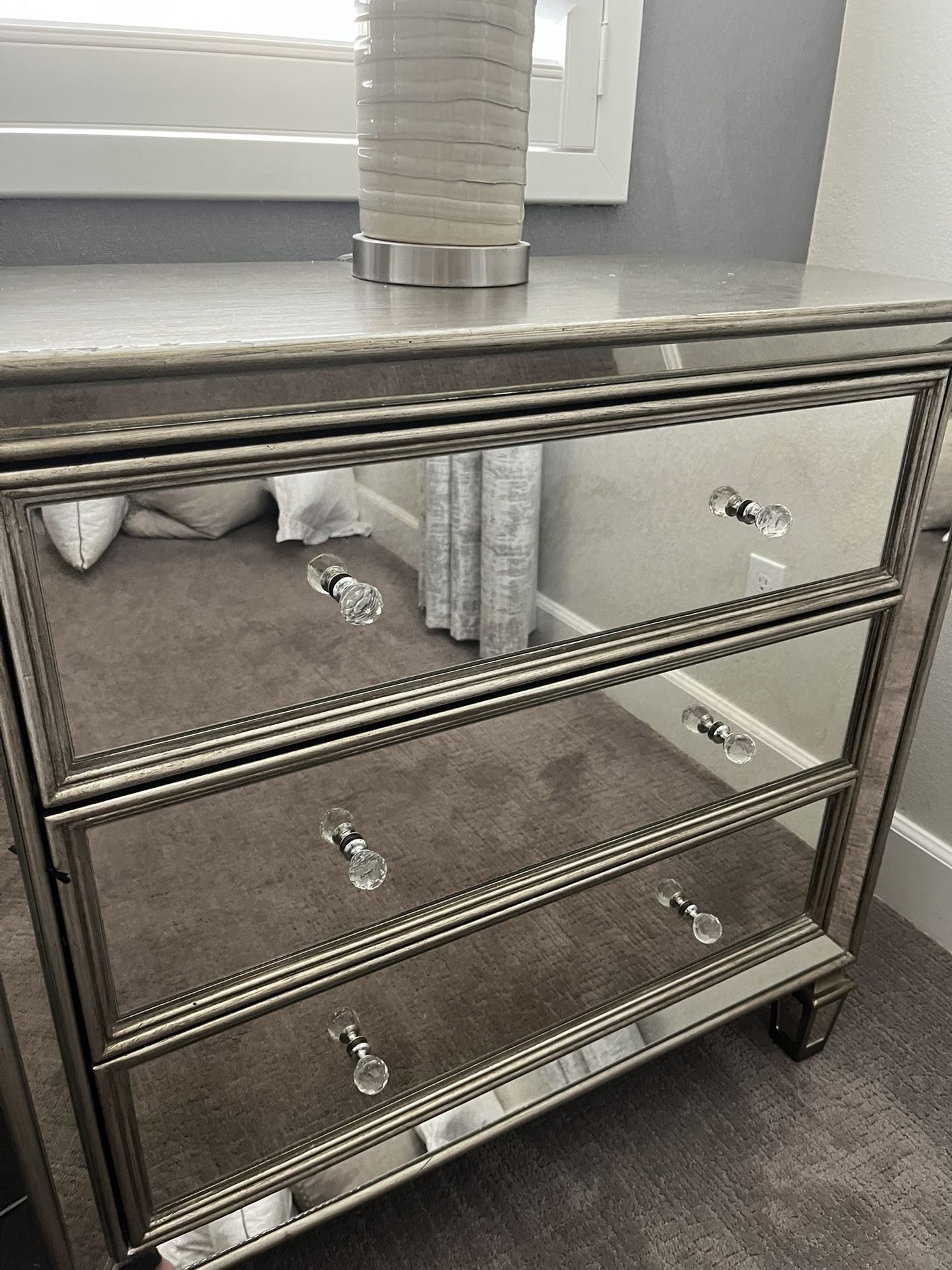 2 Mirrored Wood Nightstands