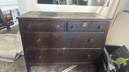 Antique Dark Wood Dresser with Round Knobs
