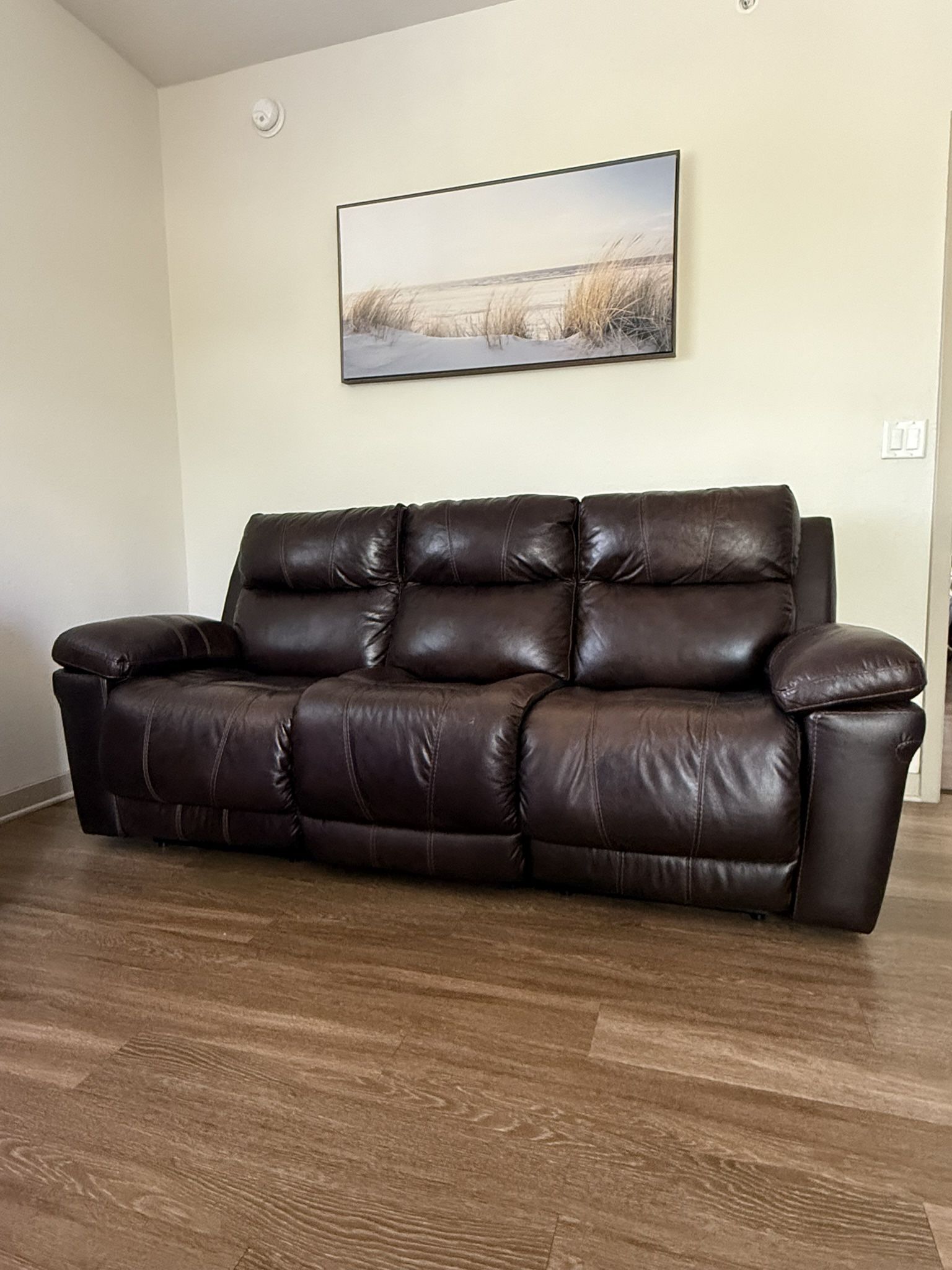 Real Leather Power Reclining Couch w/ USB Ports