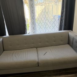 Mid-Century Modern Tufted Grey Sofa