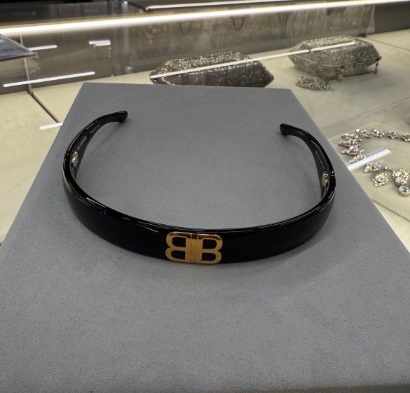 Logo Brass Steel Acetate Headband Womens Black