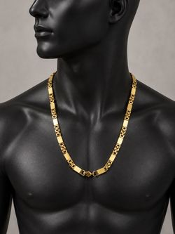 Gold-Tone Flat Bar Link Chain Necklace stainless steel