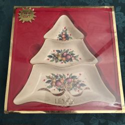 🎄 Lenox Holiday Tree Divided Server – 3-Section Dish – 24K Gold – NEW in Box
