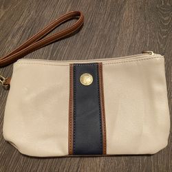 Stone Mountain Stone & Co. Leather Wristlet in Natural/Tan/Blue with Strap